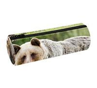 VAPOKF Trousse à crayons en cuir synthétique avec imprimé ours marron et deux oursons - Trousse de maquillage pour femmes, filles, garçons, enfants, fournitures scolaires et de bureau, multicolore