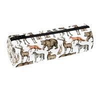 VAPOKF Trousse à crayons en cuir synthétique avec motif animaux de la forêt, ours, cerf, loup, renard, lièvre, trousse de maquillage pour femmes, filles, garçons, enfants, fournitures scolaires et de