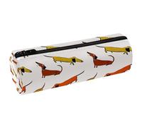 VAPOKF Trousse à crayons en cuir synthétique motif teckel sur la promenade, trousse de maquillage pour femmes, filles, garçons, enfants, fournitures scolaires et de bureau, multicolore, 20x6.3x6.3 CM