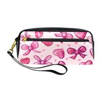 VAPOKF Trousse à crayons en cuir synthétique pour adolescents, garçons et filles, fournitures scolaires et de bureau - Nœud rose et cœurs d'amour