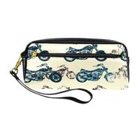 VAPOKF Trousse à crayons en cuir synthétique pour adolescents, garçons, filles, fournitures scolaires et de bureau - Motos rétro