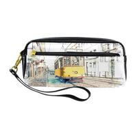 VAPOKF Trousse à crayons en polyuréthane avec fermeture éclair pour garçons et filles, fournitures scolaires et de bureau - Old Tram on The Street, multicolore, 20.5x5x8.5cm/8.1x2x3.3in, Organiseur de