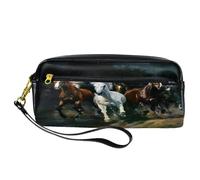 VAPOKF Trousse à crayons en polyuréthane avec fermeture éclair pour garçons et filles, fournitures scolaires et de bureau - Chevaux au galop dans le noir, multicolore, 20.5x5x8.5cm/8.1x2x3.3in,