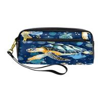 VAPOKF Trousse à crayons en polyuréthane avec fermeture éclair pour garçons et filles, fournitures scolaires et de bureau - Tortues sous-marines, multicolore, 20.5x5x8.5cm/8.1x2x3.3in, Organiseur de