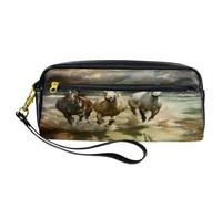VAPOKF Trousse à crayons en polyuréthane avec fermeture éclair pour garçons et filles, fournitures scolaires et de bureau - Cheval au galop dans la mer, multicolore, 20.5x5x8.5cm/8.1x2x3.3in,
