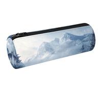 VAPOKF Trousse à crayons en toile avec deux loups sur le sommet d'une montagne enneigée pour ranger des stylos, des pièces de monnaie, des cosmétiques, des articles de papeterie, des étudiants,