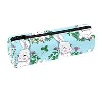 VAPOKF Trousse à crayons Happy Bunny avec trèfle et fleur, trousse à crayons en cuir synthétique pour étudiants, papeterie, trousse de maquillage pour femmes, filles, garçons, enfants, fournitures