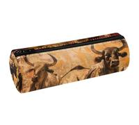 VAPOKF Trousse à crayons imprimée Bulls Running en cuir synthétique pour étudiants, papeterie, maquillage, pour femmes, filles, garçons, enfants, fournitures scolaires et de bureau, multicolore