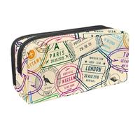 VAPOKF Trousse à crayons, pochette de papeterie pour adolescents, garçons, filles, fournitures scolaires et de bureau - Tampon de voyage en Europe, multicolore, 2.3x8.2x3.9in/6x21x10cm, Organiseur de