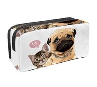 VAPOKF Trousse à crayons pour adolescents, garçons et filles, fournitures scolaires de bureau - Chat caché derrière un chien carlin, multicolore, 2.3x8.2x3.9in/6x21x10cm, Organiseur de sac
