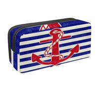 VAPOKF Trousse à crayons pour adolescents, garçons et filles, fournitures scolaires et de bureau - Ancre rouge sur rayures marines blanches et bleues, multicolore, 2.3x8.2x3.9in/6x21x10cm, Organiseur