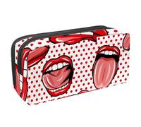 VAPOKF Trousse à crayons pour adolescents, garçons et filles, fournitures scolaires et de bureau - Art rouge bouche lèvre langue à pois, multicolore, 2.3x8.2x3.9in/6x21x10cm, Organiseur de sac