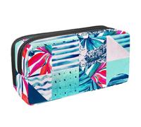 VAPOKF Trousse à crayons pour adolescents, garçons et filles, fournitures scolaires et de bureau - Feuilles et rayures sur motif géométrique, multicolore, 2.3x8.2x3.9in/6x21x10cm, Organiseur de sac