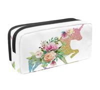 VAPOKF Trousse à crayons pour adolescents, garçons et filles, fournitures scolaires et de bureau - Licorne à paillettes brillantes avec bonquet de fleur, multicolore, 2.3x8.2x3.9in/6x21x10cm,