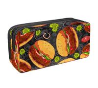 VAPOKF Trousse à crayons pour adolescents, garçons, filles, fournitures scolaires de bureau - bœuf, hamburger, concombres marinés, oignons, multicolore, 2.3x8.2x3.9in/6x21x10cm, Organiseur de sac