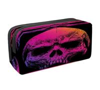 VAPOKF Trousse à crayons pour étudiants avec fermeture éclair pour garçons et filles, fournitures scolaires et de bureau, crânes de gangster vintage, Crâne humain grunge coloré,