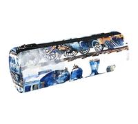 VAPOKF Trousse à crayons rétro en toile bleue aquarelle pour ranger des stylos, des pièces de monnaie, des cosmétiques, des articles de papeterie, l'école, le bureau, multicolore, 20x6.3cm/7.9x2.5in,