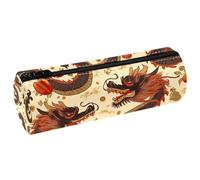 VAPOKF Trousse à crayons Tradition avec imprimé dragons, trousse à crayons en cuir synthétique pour étudiants, papeterie, trousse de maquillage pour femmes, filles, garçons, enfants, fournitures