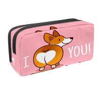VAPOKF Trousse à crayons, trousse à crayons, trousse d'étudiant pour adolescents garçons et filles, fournitures scolaires - mignon corgi chien I Love You rose, multicolore, 2.3x8.2x3.9in/6x21x10cm