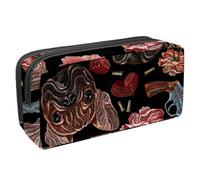 VAPOKF Trousse à crayons, trousse de papeterie pour adolescents, garçons et filles, fournitures scolaires de bureau - Broderie bouledogue rose, fleur, cœur et pistolet, multicolore,