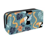 VAPOKF Trousse à crayons, trousse de papeterie pour adolescents, garçons et filles, fournitures scolaires et de bureau - Dessin animé toucan oiseau serpent avec feuilles de palmier, multicolore,