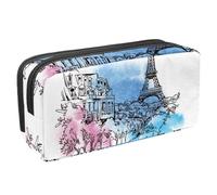 VAPOKF Trousse à crayons, trousse de papeterie pour adolescents, garçons et filles, fournitures scolaires de bureau - Aquarelle Paris Tour Eiffel, multicolore, 2.3x8.2x3.9in/6x21x10cm, Organiseur de