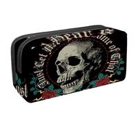 VAPOKF Trousse à crayons, trousse de papeterie pour adolescents, garçons et filles, fournitures scolaires et de bureau - Cool Rock in Roll Crâne Rose Floral, multicolore, 2.3x8.2x3.9in/6x21x10cm