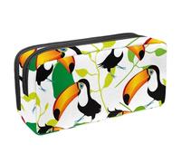 VAPOKF Trousse à crayons, trousse de papeterie pour adolescents, garçons et filles, fournitures scolaires de bureau - oiseau, toucan et feuilles, multicolore, 2.3x8.2x3.9in/6x21x10cm, Organiseur de