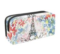 VAPOKF Trousse à crayons, trousse de papeterie pour adolescents, garçons et filles, fournitures scolaires de bureau - Tour de Paris en fleur aquarelle, multicolore, 2.3x8.2x3.9in/6x21x10cm, Organiseur