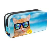 VAPOKF Trousse à crayons, trousse de papeterie pour adolescents, garçons et filles, fournitures scolaires de bureau - Cooper Girl Hello Summer Funny Cat, multicolore, 2.3x8.2x3.9in/6x21x10cm,