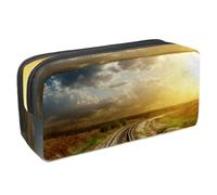 VAPOKF Trousse à crayons, trousse de papeterie pour adolescents, garçons et filles, fournitures scolaires et de bureau - Belle piste de train, coucher de soleil et montagne, multicolore,