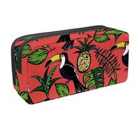 VAPOKF Trousse à crayons, trousse de papeterie pour adolescents, garçons et filles, fournitures scolaires et de bureau - Oiseau tropical, toucan et feuilles d'ananas, multicolore,