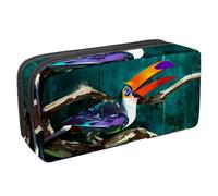 VAPOKF Trousse à crayons, trousse de papeterie pour adolescents, garçons et filles, fournitures scolaires de bureau - oiseau toucan sur branche, multicolore, 2.3x8.2x3.9in/6x21x10cm, Organiseur de sac