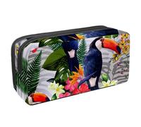 VAPOKF Trousse à crayons, trousse de papeterie pour adolescents, garçons et filles, fournitures scolaires de bureau - Fleurs tropicales et oiseaux toucan, multicolore, 2.3x8.2x3.9in/6x21x10cm,