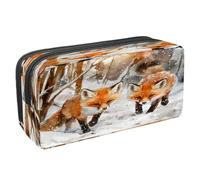 VAPOKF Trousse à crayons, trousse de papeterie pour adolescents, garçons, filles, fournitures scolaires de bureau - aquarelle, neige, renards qui courent