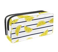 VAPOKF Trousse à crayons, trousse de papeterie pour adolescents, garçons, filles, fournitures scolaires et de bureau - Tranches de citron sur rayures marines, multicolore, 2.3x8.2x3.9in/6x21x10cm,