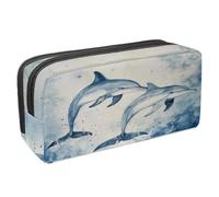 VAPOKF Trousse à crayons, trousse de papeterie pour adolescents, garçons, filles, fournitures scolaires et de bureau - Peinture de dauphins de mer, multicolore, 2.3x8.2x3.9in/6x21x10cm, Organiseur de