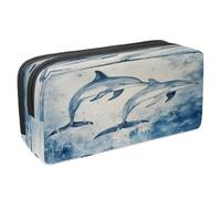 VAPOKF Trousse à crayons, trousse de papeterie pour adolescents, garçons, filles, fournitures scolaires et de bureau - Peinture de dauphins de mer