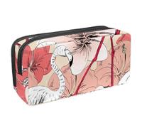 VAPOKF Trousse à crayons, trousse de papeterie pour adolescents, garçons, filles, fournitures scolaires de bureau - Flamant rose tropical et fleur d'hibiscus, multicolore, 2.3x8.2x3.9in/6x21x10cm,
