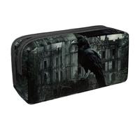 VAPOKF Trousse à stylos, trousse à crayons, pochette de papeterie pour adolescents, garçons et filles, fournitures scolaires de bureau - Corbeau sur un vieux mur de château, multicolore,