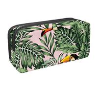 VAPOKF Trousse à stylos, trousse à crayons, pochette de papeterie pour adolescents, garçons et filles, fournitures scolaires de bureau - Oiseaux toucan dans la jungle de Monstera feuilles de palmier,