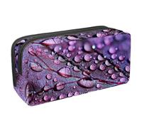 VAPOKF Trousse à stylos, trousse à crayons, pochette de papeterie pour adolescents, garçons et filles, fournitures scolaires de bureau - Gouttes d'eau sur feuille violette, multicolore,