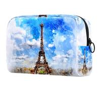 VAPOKF Trousse de maquillage avec fermeture éclair Motif Tour Eiffel Paris France City pour femme, multicolore 1, 18.5x7.5x13cm/7.3x3x5.1in, Trousse de beauté
