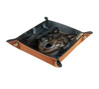 VAPOKF Wolf Moon Plateau à lancer de dés portable en cuir microfibre pour D&D, RPG, jeux de table ou clés de téléphone de bureau, 20,5 x 20,5 cm