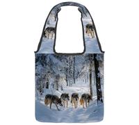 VAPOKF Wolves Walking on Cold Forest Canvas Tote Bags Women Shoulder Bags Large Reusable Carry Bag Shoulder Bag For School Work Office Travel Shopping Casual