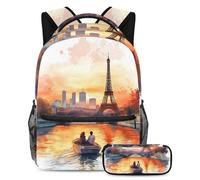 VAPOKF Youngers on The Seine River Ensemble cartable pour adolescentes, filles, garçons, enfants, sac à dos avec trousse à crayons pour école primaire, secondaire et lycée, multicolore, Taille unique