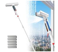 Vaporisateur 4 en 1 Nettoyeur Vitre avec Manche Démontable 190cm, Mouilleur Vitre avec Collecteur D'eaux Usées Et 5 Chiffons équipement De Nettoyage De Vitres