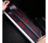 VAPORVERSE 4 Pièce Protection Seuil de Porte de Voiture pour Citroen ë-C4 X 2022 2023 2024 2025, Plaques Protection Seuil Porte Fibre Carbone Autocollant Plinthes,Red