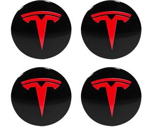 VAPORVERSE 4Pcs Cache Moyeu pour Tesla Model 3 X Y-56mm, Autocollants Centre de Roue Logo Badge Jante Aluminium Décoration Accessoire Tuning Automobile,Red
