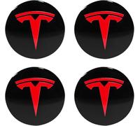 VAPORVERSE 4Pcs Cache Moyeu pour Tesla Model Y 2021-2025-56mm, Autocollants Centre de Roue Logo Badge Jante Aluminium Décoration Accessoire Tuning Automobile,Red